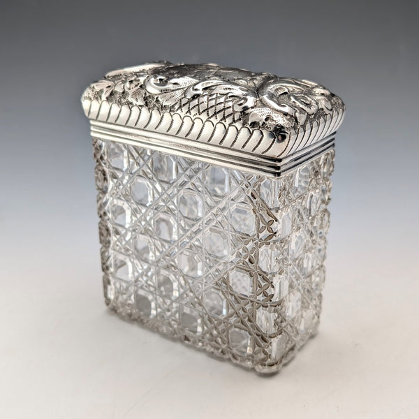 1901年 英国アンティーク 純銀蓋 角形カットガラスジャー The Alexander Clark